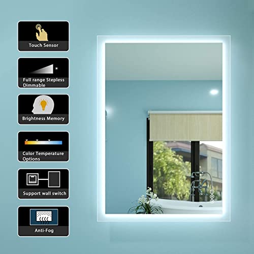 HAUSCHEN HOME 36 x 28 inch LED Lighted Bathroom Mirror, Wall Mounted