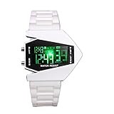 S9Q Cool Oversized Airplane Style Light Digital Sports Rubber Wrist Watch Men White