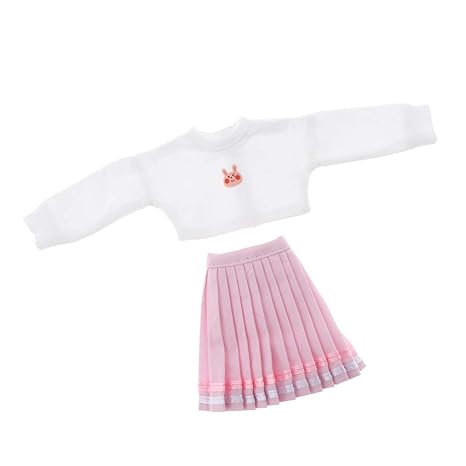 F Fityle 2er-Set Puppe Langarm Hoodie Sweatshirt Kapuzenpullover mit Faltenrock Minirock Für 1/6 Blythe Doll