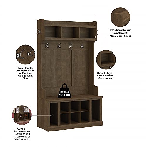 Bush Furniture Woodland Hall Tree and Shoe Storage Bench with Shelves
