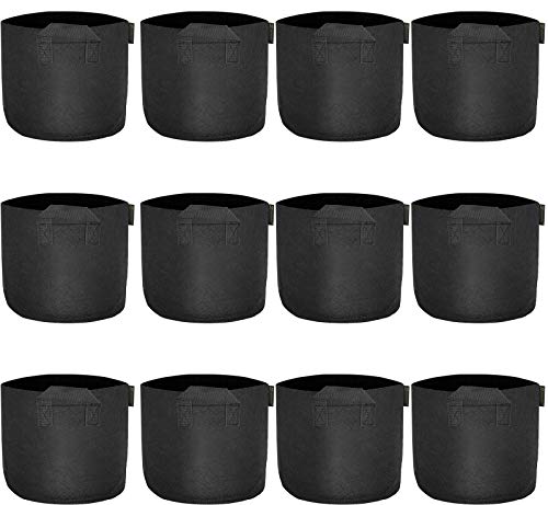 FiveSeasonStuff 12 Pack 2 Gallons Grow Bags – Black Breathable Fabric Pots for Healthier Plants Flowers – Heavy Duty Thick Container with Tear Resistant Handles – Aeration Planters for Smart Gardening