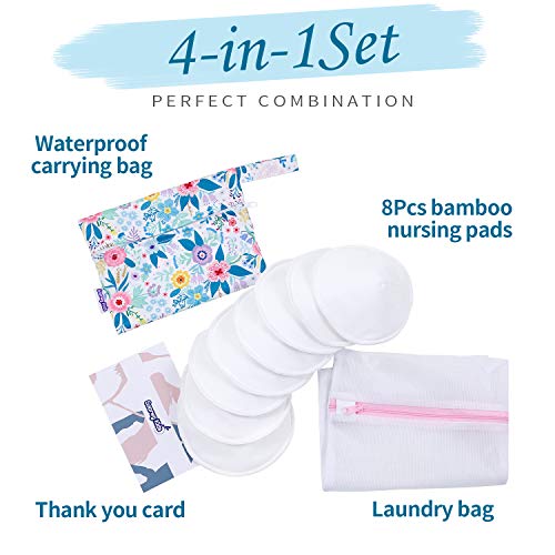 SoarwgKids Organic Cotton Nursing Pads for Mom, Super Absorbent Nursing Pad Washable Reusable Breast Pads for Breastfeeding, 8 Pack with Waterproof Carry Bag & Laundry Bag