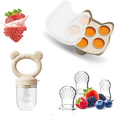 Fruit Teether, Baby Food Feeder & Food Freezer Tray, 2 in1 Silicone Nibbler Pacifier and Teether, Infant Teething Training for 1-12 monthes