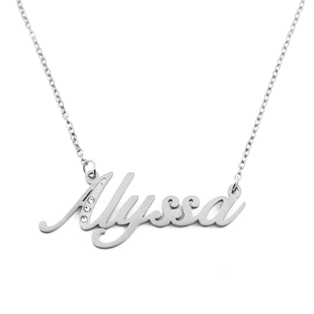Kigu Name Necklace Alyssa - Silver Tone - Custom Name Necklace - Personalised Jewellery for Ladies- Customised Jewellery for Girls- Custom Pendant Alyssa