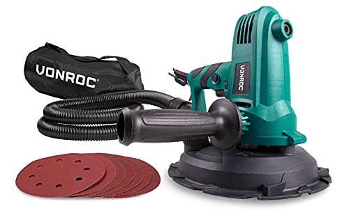 Vonroc Ponceuse Excentrique Murale 750W - Pour Plafonds Et Murs - 180 Mm De Diamètre - Soft Start - Constant Speed Electronics - Tuyau Et Sac De Poussières Inclus