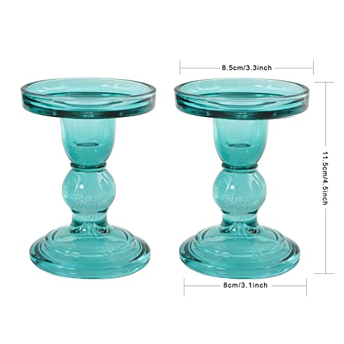 Set of 4 Glass Candle Holder Set Clear, Green Candlesticks Holders Pillar Taper Candles Tealight Stand for Wedding Centerpieces Home Decorations Dining Table
