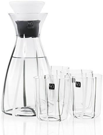 40-Ounce Glass Bottle Carafe Pitcher with 4 Pcs 9.5-Ounce Glass Cups Hot and Cold Water Drinking Tea &amp; Coffee Maker &amp; Cafe Solo Beverage Pitcher also for Decanting and Wine (Black and white)