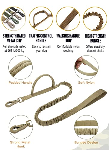 EGOBUY Tactical Dog Collar Reflective Nylon Adjustable Military Safety Soft Comfort Elastic Leash Metal Buckle and Handle with USA Flag Patch for Daily and Training