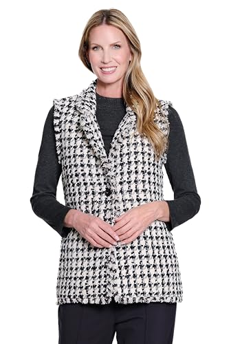 Multiples Womens Clothing | Lapel Collar 1-Button Front Lined Vest with Fringe…