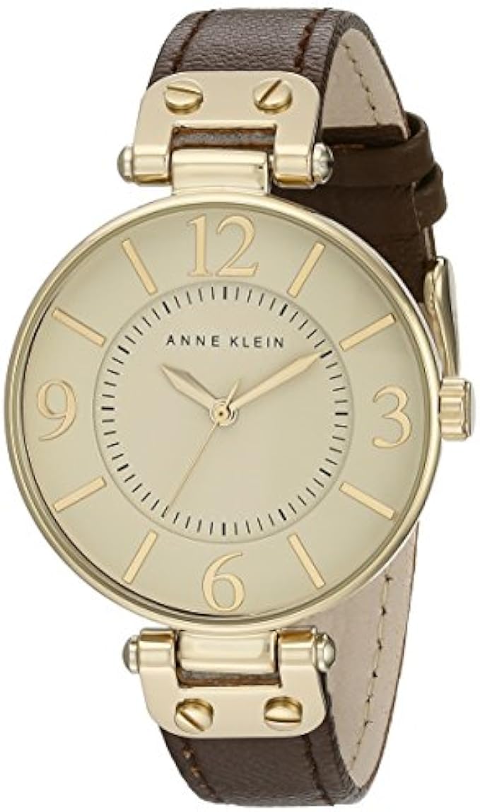 Anne Klein 109168IVBN Round Dial Leather Strap Watch
