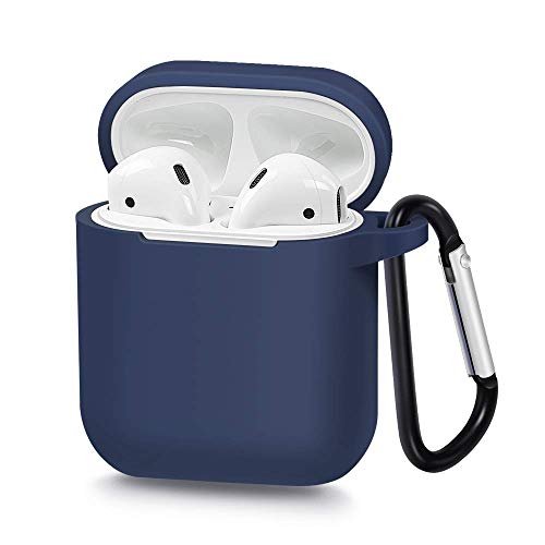 Airpods Case,Protective Silicone Cover Skin with Locking Carabiner for Apple Airpods Charging Case (Navy Blue)