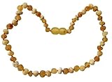 NATURAL Baltic Amber Teething Necklace by UMAI - UNISEX Unpolished (RAW) Milk and Honey- TESTED and CERTIFIED in the USA