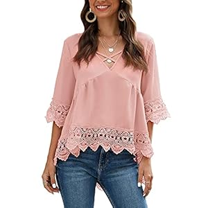 XYJD Lente en zomer vrouwen losse casual effen kleur kant holle vijf-punts mouw top chiffon shirt t-shirt vrouwen