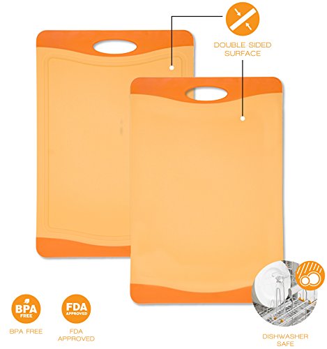 Raj Plastic Cutting Board Reversible Cutting board, Dishwasher Safe, Chopping Boards, Juice Groove, Large Handle, Non-Slip, BPA Free, FDA Approved (18", Orange) - Thumbnail 4