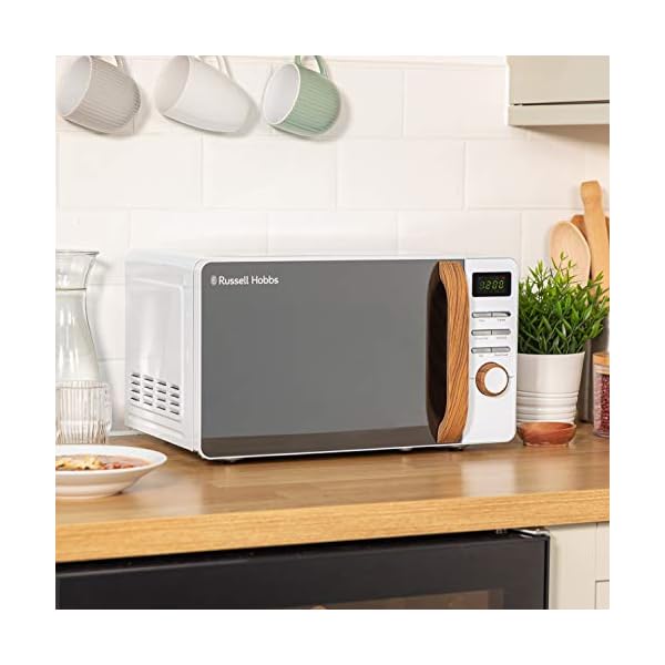 Russell-Hobbs-RHMD714-17-L-700-W-Scandi-White-Digital-Microwave-with-5-Power-Levels-Wood-Effect-Handle-Dials-Clock-Timer-Automatic-Defrost-Easy-Clean-8-Auto-Cook-Menus Russell Hobbs RHMD714 17 L 700 W Scandi White Digital Microwave with 5 Power Levels, Wood Effect Handle & Dials, Clock…
