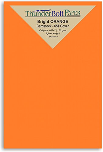 125 Bright Orange Color Cover/Card Paper Sheets - 4 X 6 Inches Photo, Card, Frame Size - 65# (65 lb/pound) Light Weight Cardstock - Quality Printable Smooth Paper Surface for Bright Colorful Results