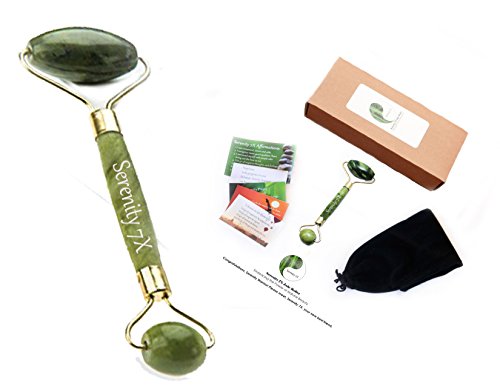 Jade Facial Roller for Face Neck Massager Double Rollers 100% Natural Jade by Serenity 7X (Jade Roller Classic )