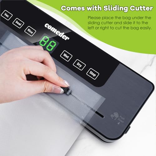comeder 6 in 1 Vacuum Sealer Machine, 30cm Longer Seal Food Sealer with 50Pcs Vacuum Sealer Bags for Vac/Seal/Rice/Wet/Dry Mode, Built-in Cutter and Visible LED Digital Countdown Display, UK Plug