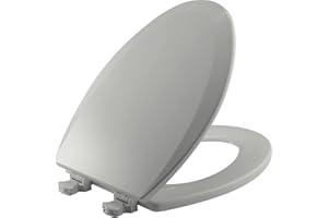 Bemis 1500EC Durable Wood Toilet Seat with Easy Clean Hinges, Made in USA, Elongated, Ice Grey