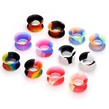 PiercingJ Mens Womens 12pcs Mixed Double-flared Flexible Thin Silicone Flesh Tunnel Ear Stretchers Plug Gauge