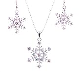 Silver Tone Cz Bridesmaid Snowflake Necklace with Earrings Set