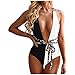 Traje De Baño Sexy para Mujer Cuello En v Profundo Cintura Alta Vendaje Bikini Moda Traje De Baño Con Estampado Leopardo Whitethumb 1