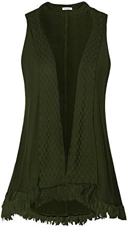 FADBBW Shawl Cardigan Vest,Women Sleeveless Flowy Knit Tops Dark Green L