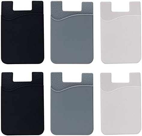 Ezkeep Cell Phone Stick On Wallet Card Holder for ID and Credit Card, 3M Adhesive 6 Pcs (bk, gr, wh)