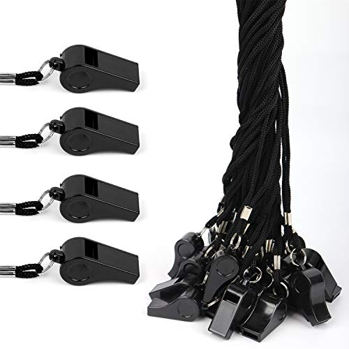 Mooerca 28 Packs Black Lanyard Whistle, Plastic Sports Whistles, Loud Crisp Sound Whistles Bulk Perfect for Coaches, Referees Officials, Emergencies Outdoor Travel Lifeguard Fans Cheer Student - Thumbnail 3