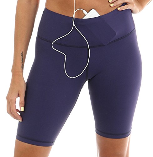Sport-it Active Long Shorts, Women’s Workout Bike Running Shorts with Pockets and Tummy Control, Athletic Training Half Yoga Pants (Medium, Blue)