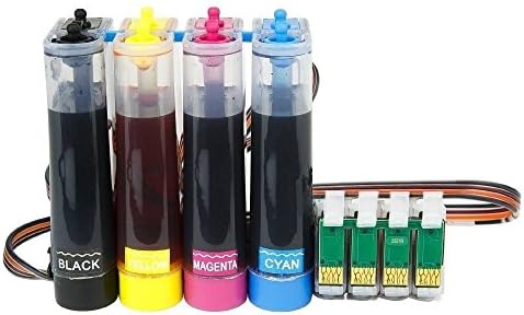 Ciss Continous ink Sytem Refill Kit with 4 100ml Bottles of Black Cyan Magenta Yellow and 4 XL Refillable reset with Chip Compatible Non Oem to Replace Ink C cartridges For Epson WorkforceCISS For Epson WF-7710DWF WF-7715DWF 7720DTWF WF-3620DWF WF-640DTWF WF-7110DTW WF-7610DWF WF-7620DTWF Printers 27XL by BVH Direct