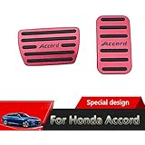 Great-luck aluminium alloy Pedal Coversï¼ŒAccelerator Pedals Brake Foot Pedal Pads with Rubber Pull Tabs 2 pieces(red) for Honda 10th Accord(2018-2019)