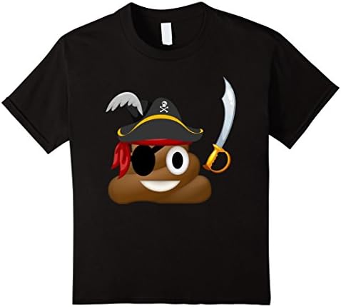 Kids Pirate shirt Poop Emoji With Sword 6 Black