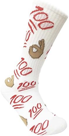 Men's Hipster Keep it 100 Emoji Street Urban Skate Crew Socks (White)