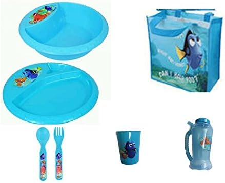 Finding Dory, Plate, Bowl. Cup, Fork Spoon Water Bottle PLUS Tote Bag (Can I Help You Tote Bag)