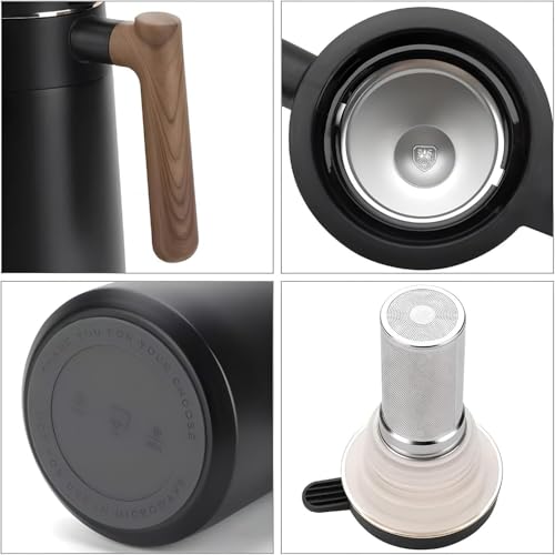 1680ML Stainless Steel Vacuum Flask Thermal Insulated Jug – Double-Walled Coffee Carafe Tea Water Pot with Temperature Display, Black