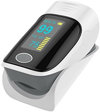 QERY Fingertip Pulse Oximeter Oximetry Blood Oxygen Saturation Monitor with Carrying Case and Lanyard-Gray