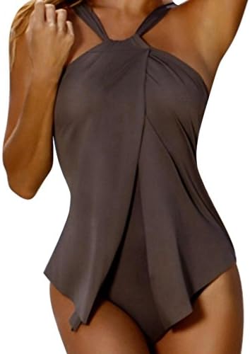 Clearance!Women One Piece Swimsuit Daoroka Sexy Irregular Halter High Waist Swimwear Monkini Bikini Beachwear Bathing Suits (M, Coffee)