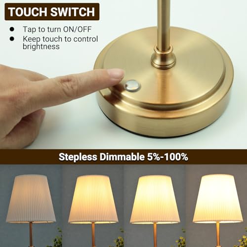 HSLighting Wireless Table Lamp, Cordless Lamps Battery Operated Fabric Shade Rechargeable Night Lamp Lightweight and Continuously Dimmable for Dining Room Living Room, 38cm 5000mAh