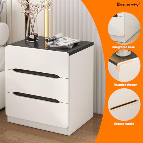 Beauenty Modern Nightstand, Bedside Table with 3 Drawers, Storage Side Tables, Space Saving End Table Cabinet for Bedroom, Office, Hotel, 40x40x56cm (3 Drawers-Black & White)