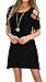 Womens Dresses Cold Shoulder Round Neck Loose Tunic Casual T Shirt Dress Black M