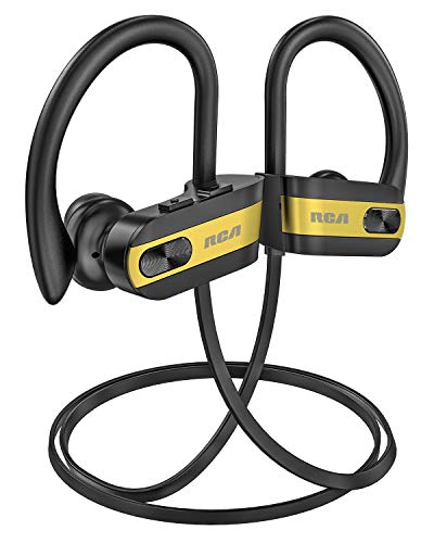 RCA Bluetooth headphones, IPX7 Waterproof Wireless Bluetooth 5.0 Earbuds with Mic, HiFi Stereo In-Ear Sports Earphones for Running Workout Gym, Noise Cancelling Headphones 12 Hours Playtime