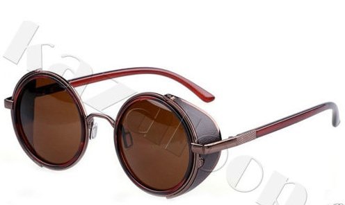 Mirror lens Round Glasses Cyber Goggles Steampunk Sunglasses Vintage Retro(Brown lens bronze rim)