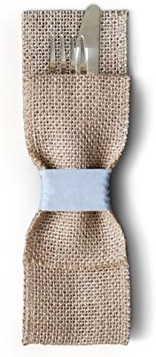 Rustic Farmhouse Burlap Silverware Pockets (Pack of 12, Light Blue). Natural Hessian Cutlery Pouches That are Great for Vintage Weddings, Dinner Parties &amp; Table Setting Décor