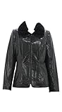 Bergama Embossed Lamb Leather Jacket with detachable Rex Rabbit Collar-Medium-Black
