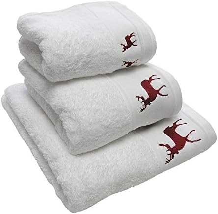 Reindeer Stag Embroidered Christmas Festive 100% Cotton Supersoft Towel Red White (Bath Towel)