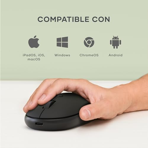 SATECHI OntheGo™ Wireless Mouse, USB-C Recharge, Bluetooth Up to 3 Devices, Adjustable DPI, Elegant Ergonomic Mouse for MacBook, Laptop, iPad and More - Black