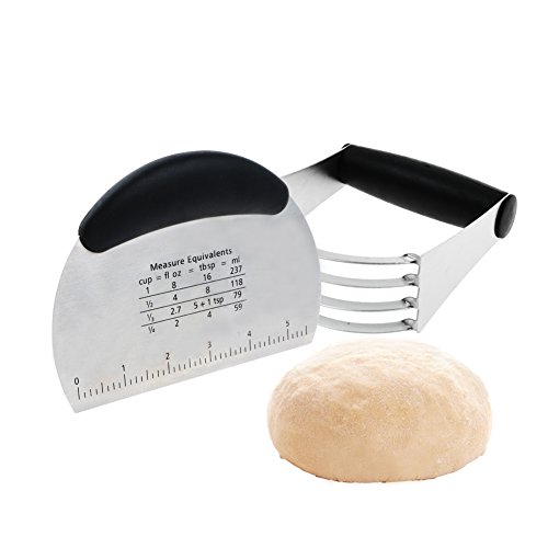 Doughpie Scraper | 2pcs Heavy Duty Stainless Steel Multipurpose Dough Scraper | Baking Pastry Bench Cutter Chopper with Measurement Scale and Conversion | Dishwasher Safe | Silver Black | 470.2