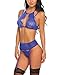 Avidlove Women Lace Lingerie Set with Garter Belts Teddy Babydoll Bodysuit Dark Blue M