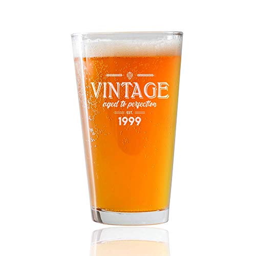21st Birthday Beer Glass 1999 Birthday Gift Vintage 16oz PUB Style PINT Beer Glass - Funny Gifts for Men, Women, brother, mom, Anniversary